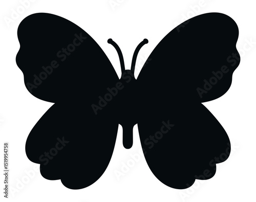 Featuring a simple black butterfly silhouette with open wings and distinct antennae, perfect for enhancing nature themed designs and illustrations with elegance and minimalism