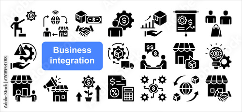 Business integration icon collection set. Containing collaboration, marketing, strategy, management, sales, product, customer icon. Simple flat vector.