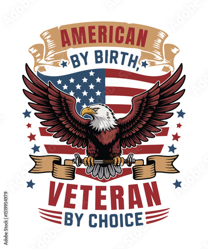 American By Birth, Veteran by Choice, USA Waves Flag 4th of July T-shirt Design Template