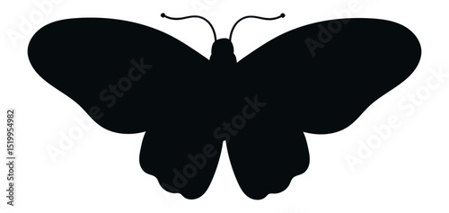 Black butterfly silhouette with open wings and delicate antennas, embodying nature's beauty and elegance. Perfect for enhancing various design projects with a touch of grace