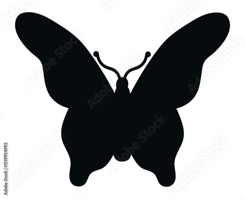 Butterfly silhouette with open wings showing antennae, isolated on a white background, representing concepts of nature, beauty, transformation, and elegance