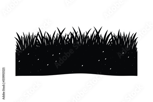 Minimal line horizon with simple field grasses in open space vector art illustration