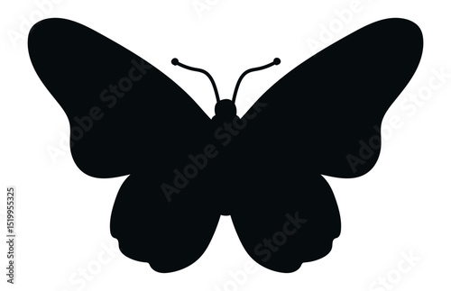 Black butterfly silhouette isolated on white background representing nature, beauty, and elegance, perfect for wildlife and graphic design projects