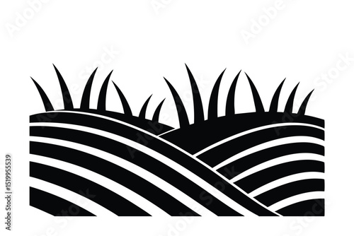 Wavy grass fields extending to the soft distant horizon line vector art illustration