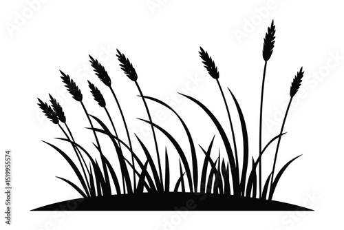 Wild grasses across a sunset horizon drawn in fine line style vector art illustration