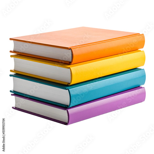Stack of colorful books education knowledge learning study reading text isolated on transparent background