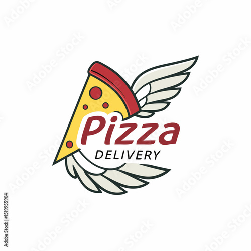Flying Pizza Delivery Logo with Wings for Fast Food Restaurant Business