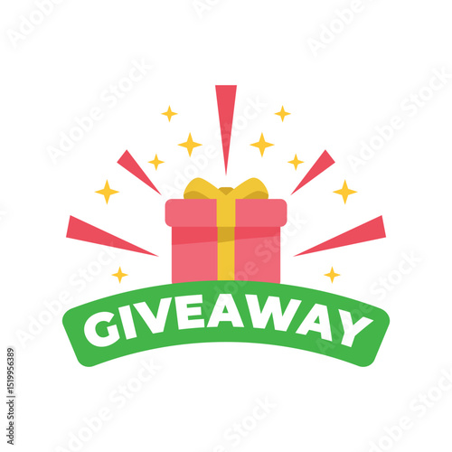 Giveaway label banner. Modern banner with surprise gift. Web template for promotion.