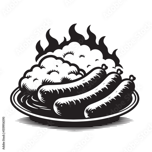 Black Bangers and Mash Silhouette Vector, High Quality Illustration on White Background
