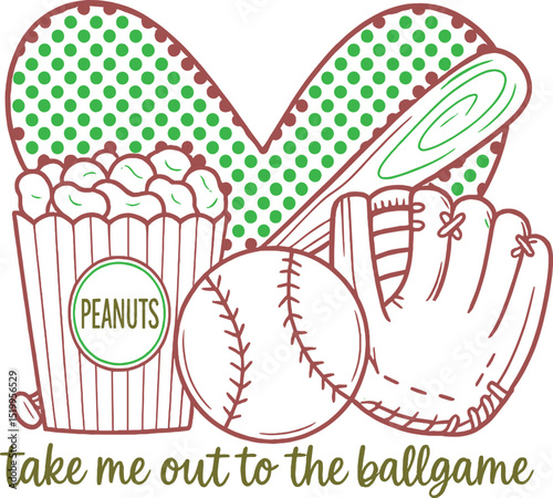 Vector illustration of a Baseball with gloves and heart 