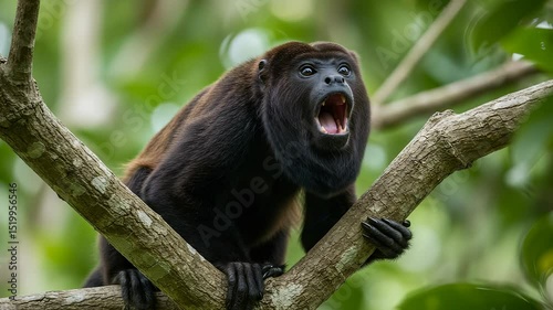 Captivating close-up of a howler monkey calling out from a tree in its natural habitat