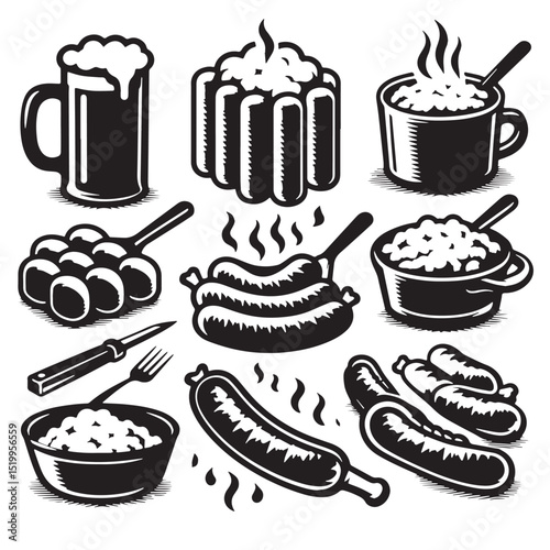Black Bangers and Mash Silhouette Vector, High Quality Illustration on White Background