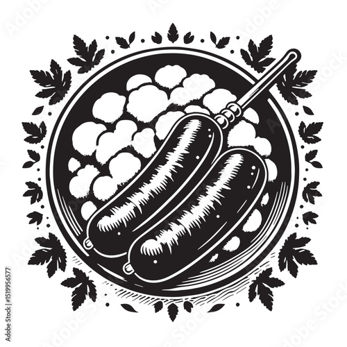 Black Bangers and Mash Silhouette Vector, High Quality Illustration on White Background