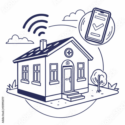 Smart Home Automation with Wireless Connectivity and Mobile Device Control Illustration