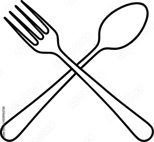 Fork and spoon vector black silhouette print design