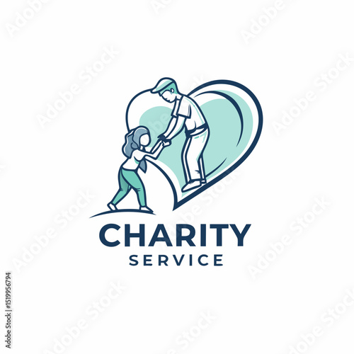 Charity Service Logo with Helping Hands and Heart Background Illustration
