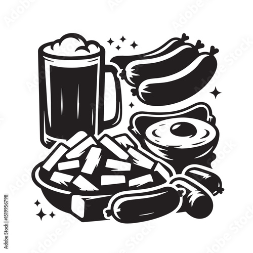 Black Bangers and Mash Silhouette Vector, High Quality Illustration on White Background