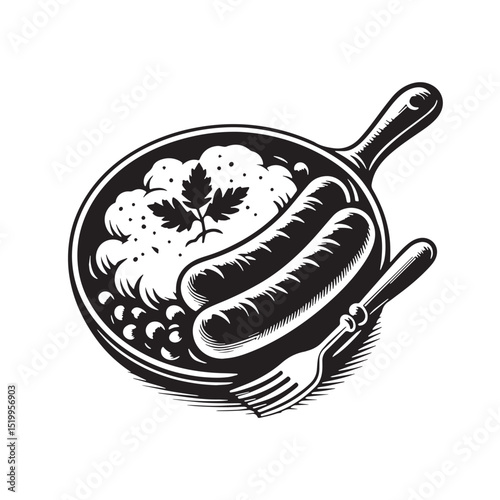 Black Bangers and Mash Silhouette Vector, High Quality Illustration on White Background