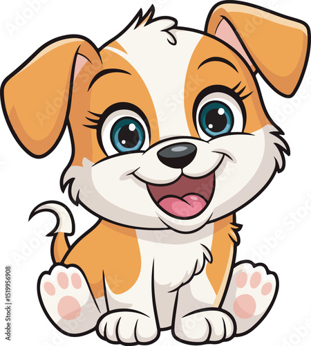 ute Cartoon Puppy Sitting and Smiling – Kids Animal Illustration