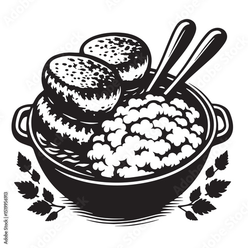 Black Bangers and Mash Silhouette Vector, High Quality Illustration on White Background
