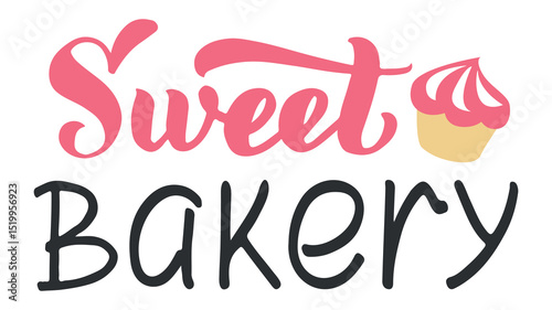 Pink Sweet lettering combined with a charming cupcake illustration creates a delightful logo for a bakery, radiating an inviting sense of sweetness and mouthwatering deliciousness