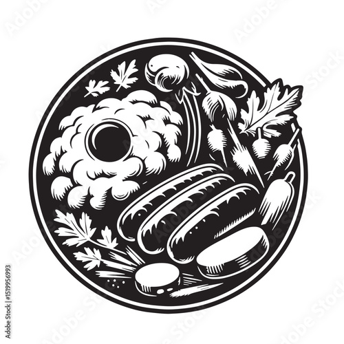 Black Bangers and Mash Silhouette Vector, High Quality Illustration on White Background