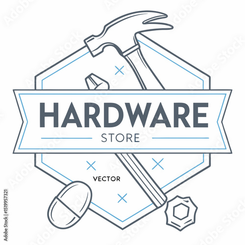 Hardware Store Logo Design with Hammer Nail Screw and Hex Nut
