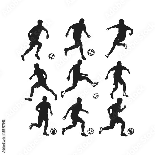 Football Silhouettes set Clipart on a white Background