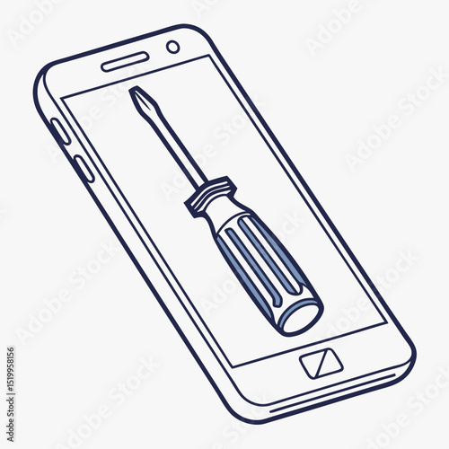Smartphone repair concept featuring a screwdriver on the phone screen illustration