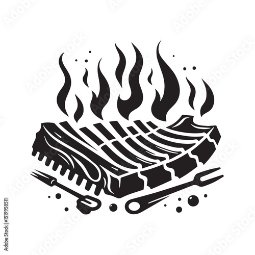 Black BBQ Ribs Silhouette Vector, High Quality Illustration on White Background