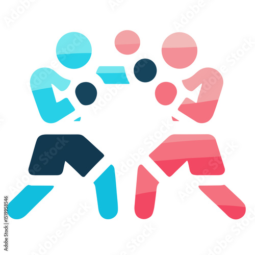 Dynamic boxing match vector illustration showcasing competition and athleticism in vibrant colors, transparent background, for sports promotion and event posters