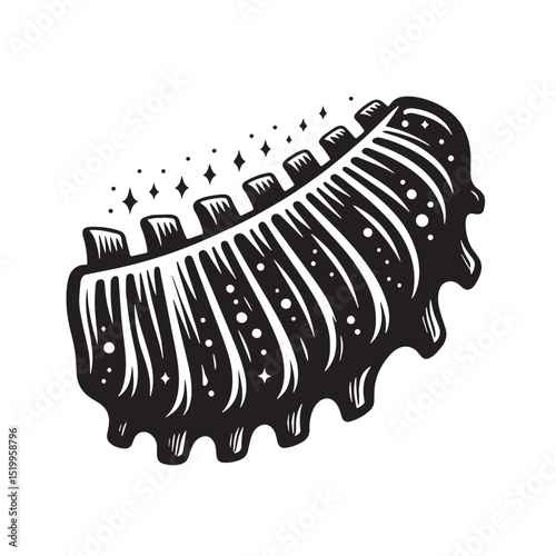 Black BBQ Ribs Silhouette Vector, High Quality Illustration on White Background