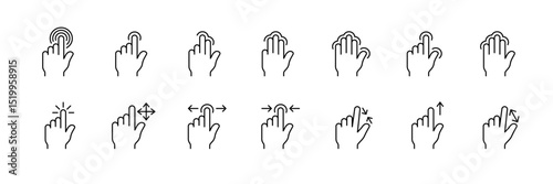 Hand gesture icons for touchscreen devices and user interfaces