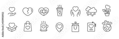 Heart icons for love and care themes in line art style