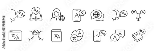 Language translation and communication icons for digital use and design