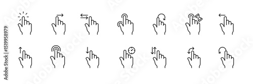Hand gesture icons for touchscreen interface design and user interaction