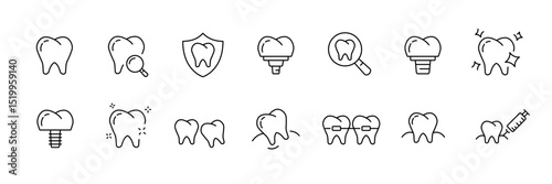 Dental care icons for oral health and hygiene