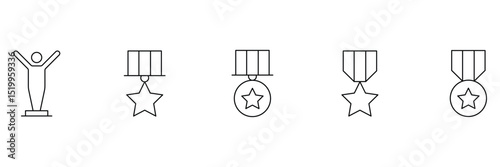Awards icon set. Containing trophy, winner, medal, winner prize, success, best, reward, champion, star, certificate, badge and more. Awards badge outline icon set. Vector illustration.
