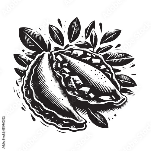 Black Beef Empanadas Silhouette Vector, High Quality Illustration on White Background