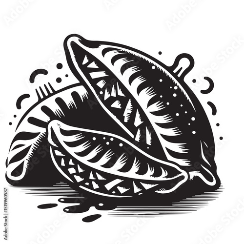 Black Beef Empanadas Silhouette Vector, High Quality Illustration on White Background