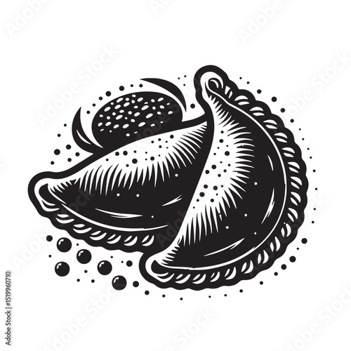 Black Beef Empanadas Silhouette Vector, High Quality Illustration on White Background