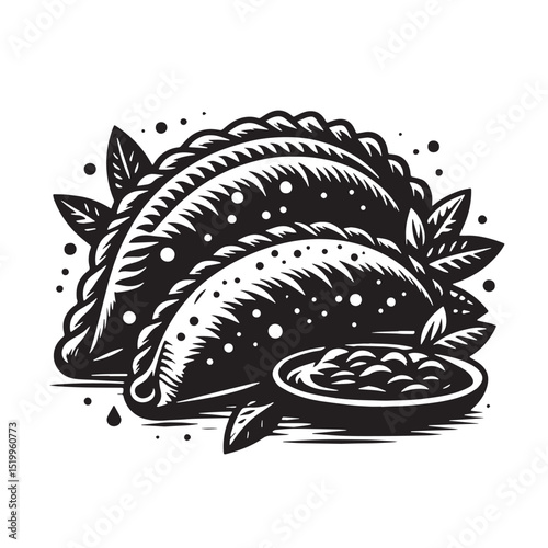 Black Beef Empanadas Silhouette Vector, High Quality Illustration on White Background