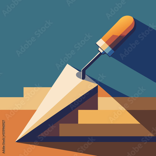 Trowel with Brick Wall – Flat Construction Vector Illustration