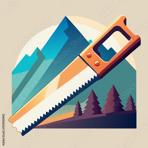 Handsaw Tool with Wooden Handle – Minimal Vector Illustration
