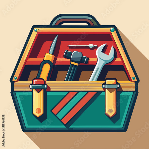 Classic Toolbox with Visible Tools – Flat Vector Illustration