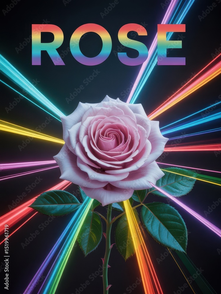 custom made wallpaper toronto digitalPink rose with rainbow light beams and bold text