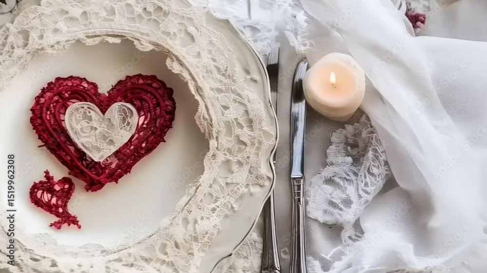 Romantic Table Setting with Lace and Heart Accents for a Special Occasion