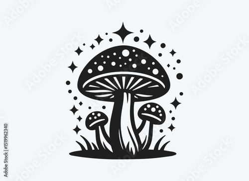 Magic Mushroom Illustration, Magic Mushroom Vector, Magic Mushroom Logo, Silhouette, Plant Logo, Mystical, Flowers, Clipart