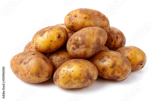 Freshly harvested pile of russet potatoes isolated on white background healthy ingredient