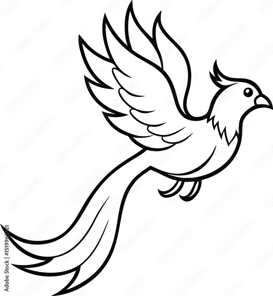 Obraz premium Flying Bird Illustration with Flowing Feathers in Line Drawing Style